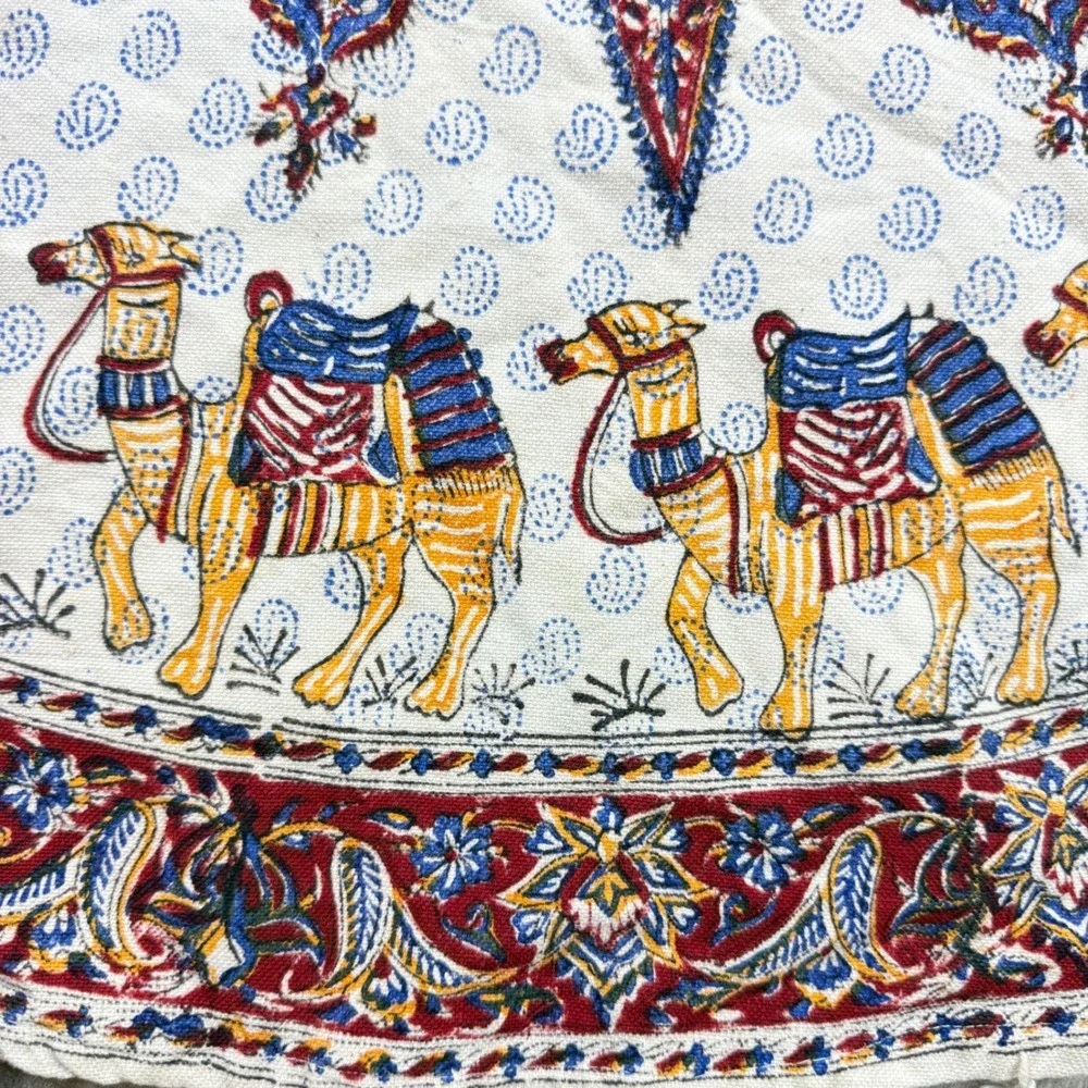 Vintage‎ Kalamkari Tablecloth Ghalamkar Block Print Round Mandala